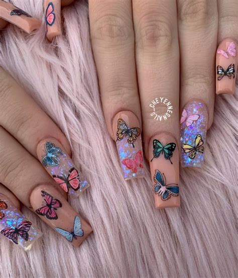 27 Beautiful Butterfly Nails For Spring Acrylic Coffin Nails Design