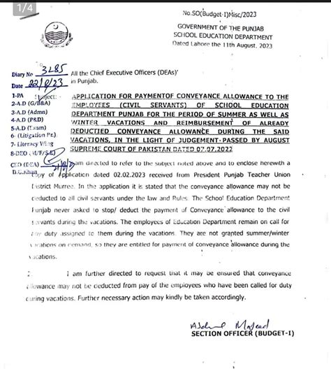 Conveyance Allowance For Teachers During Vacation Sed Punjab • Govt