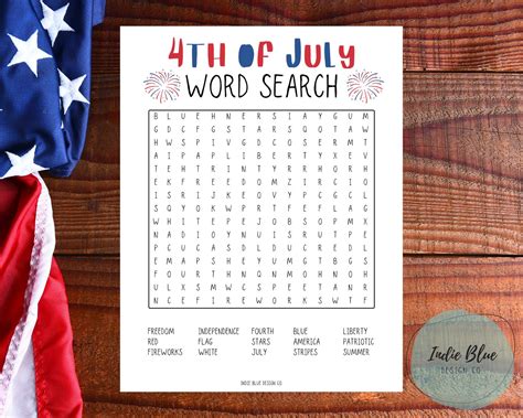 4th Of July Word Search Printable Kids Word Search 4th Of Etsy
