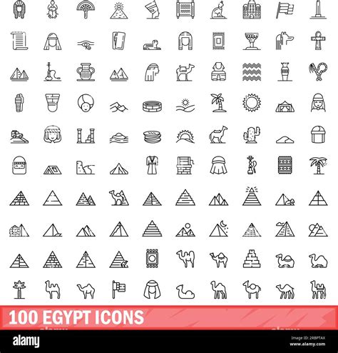 100 Egypt Icons Set Outline Illustration Of 100 Egypt Icons Vector Set