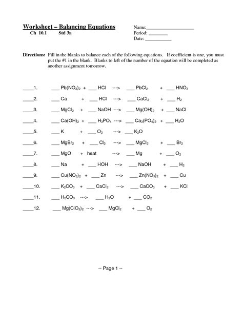 (coefcients equal to one (1) do not need to be shown in your answers). 12 Best Images of Balancing Chemical Equations Worksheet ...