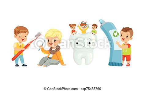 Little Kids Taking Care Of Tooth Purity Brushing It With Toothbrush