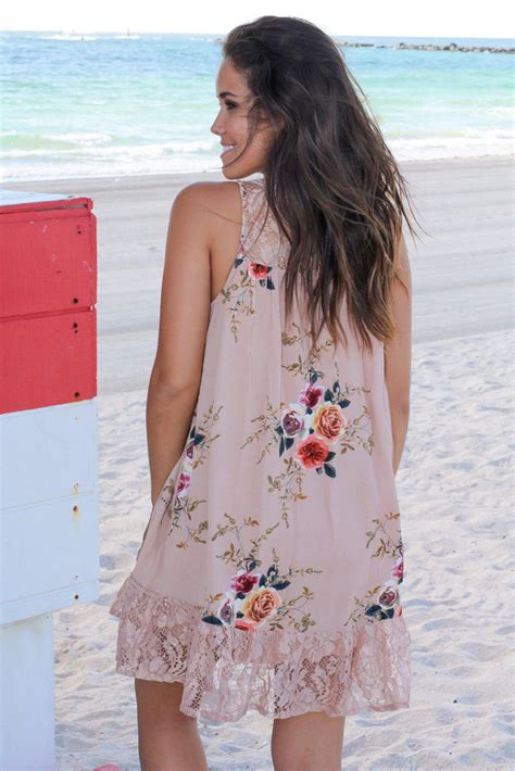 taupe floral short dress with lace short dresses saved by the dress