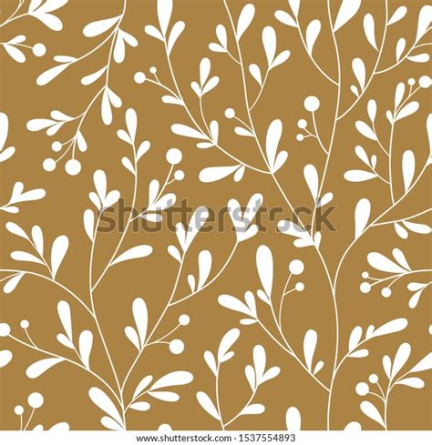 Floral Gold Seamless Pattern Leaves Berries Stock Vector Royalty Free