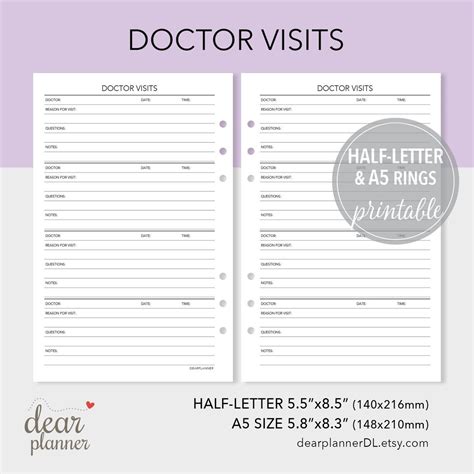 Printable Doctor Visits Tracker Medical Appointments Log Etsy