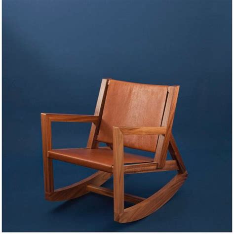 Modern Rocking Chair In Parota Solid Wood And Tan Genuine Leather