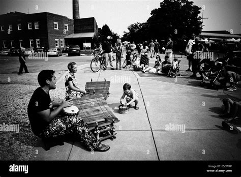 Bloomington Indiana Farmers Market black and white street musicians