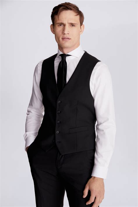 Tailored Fit Black Stretch Waistcoat Buy Online At Moss