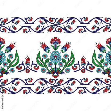 Turkish Arabic Pattern Vector Seamless Border Ottoman Iznik Tile