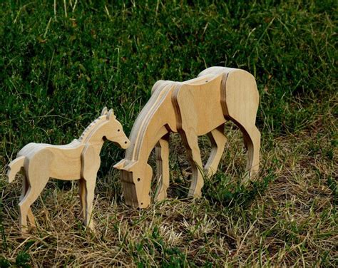 Set Of Wooden Horses Wooden Mare And Wooden Foal Horse Figurine Wooden