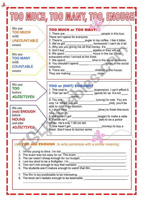 Too Much Too Many Too Enough Esl Worksheet By Nuria08 English