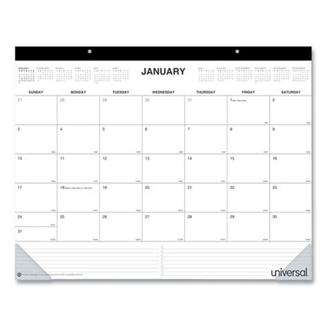 Universal Desk Pad Calendar 22 X 17 Whiteblack Sheets Black