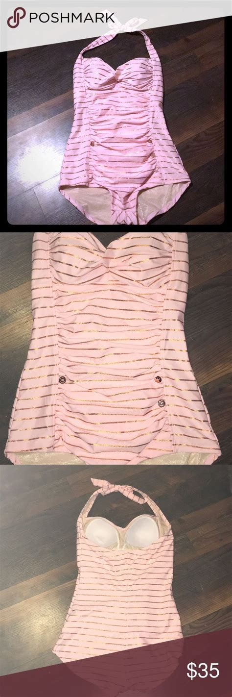 Nwot Betsey Johnson Pink Gold Striped Swimsuit Betsey Johnson Betsey