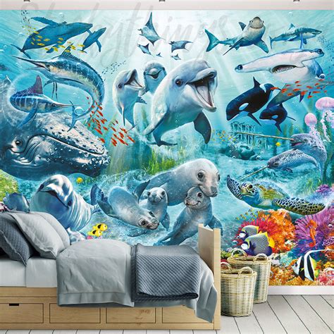 Sea Adventure Wall Mural Underwater Killer Whale Dolphin Shark Mural