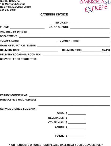 Free Catering Invoice Template Pdf 1910kb 1 Pages
