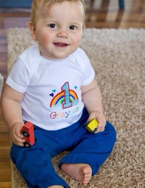 Personalized Rainbow Baby First Birthday Onesie By Thrivinghearts