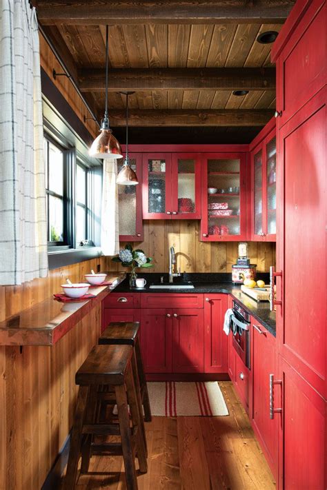 A Lakeside Log Cabin With Vintage Style In Montana Tiny Cabin Kitchen