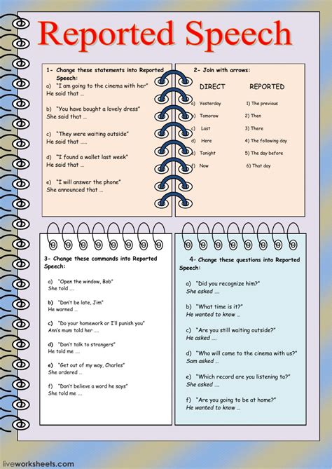 Reported Speech Free Esl Printable Grammar Worksheets Eal Exercises