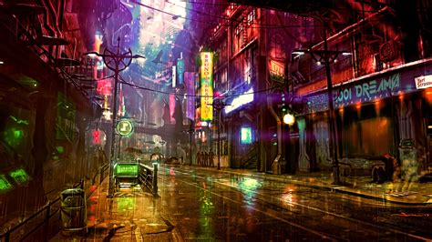 2048x1152 Futuristic City Cyberpunk Neon Street Digital