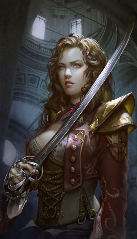 A Woman Holding Two Swords In Her Hands