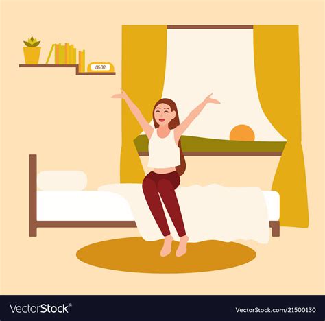 Happy Young Woman Or Girl Waking Up With Rising Vector Image