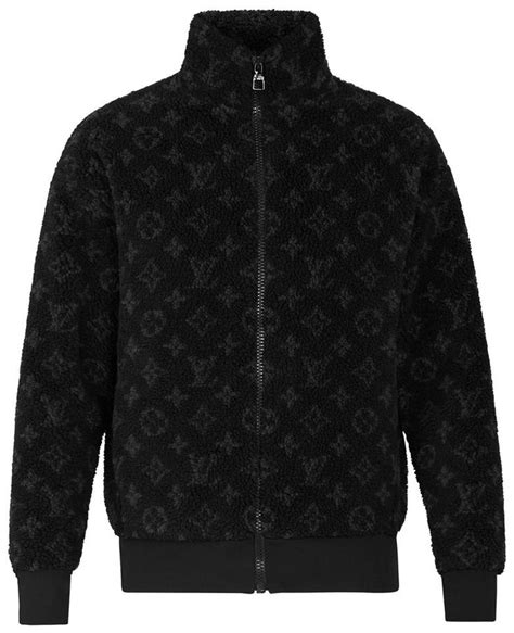 Louis Vuitton Black Mens Monogram Jacquard Fleece Zip Through Grey Log Mens Jacket Black