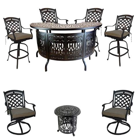 8 Piece Patio Cast Aluminum Party Bar And Swivel Bistro Set With