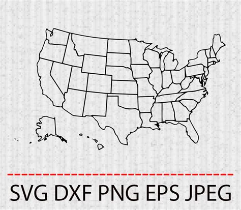 Svg Us States Usa Outline Map Vector Layered Cut File Etsy