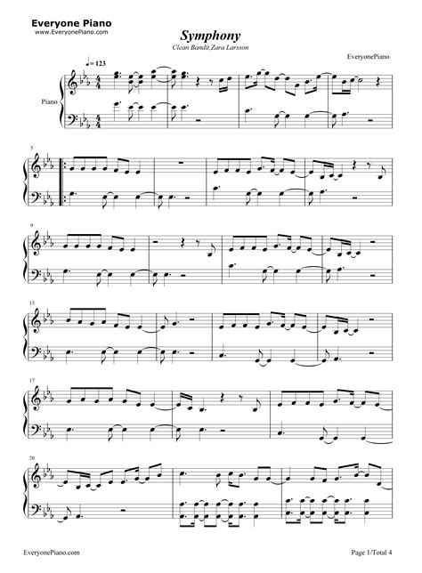 Symphony Clean Banditzara Larsson五线谱预览1 钢琴谱文件（五线谱、双手简谱、数字谱、midi、pdf）免费下载