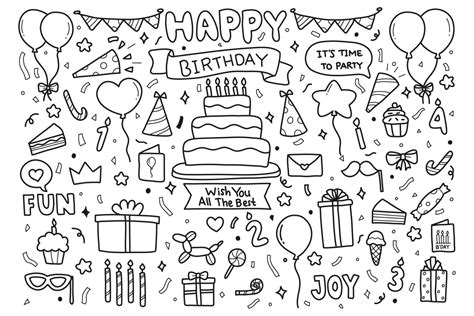 Hand Drawn Doodle Happy Birthday Clipart Happy Birthday Clipart Party