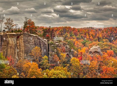Fall Colors And Haystack Rock Red River Gorge Kentucky Stock Photo