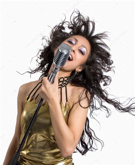 Woman Singing Into Vintage Microphon Stock Photo Robin