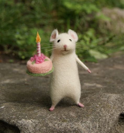 Birthday Needle Felted Mouse White Mouse Needle Felted Animal Miniature