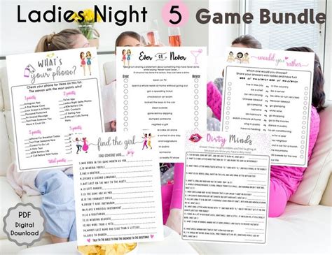 5 Ladies Night Game Bundle Fun Printable Ladies Party Games Fun Girls