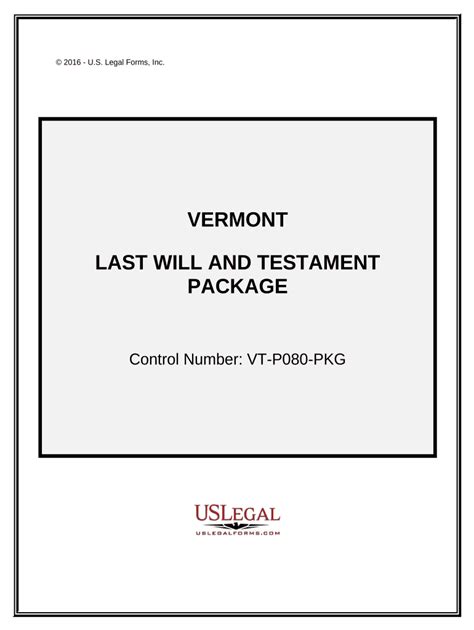 Last Will And Testament Package Vermont Form Fill Out And Sign