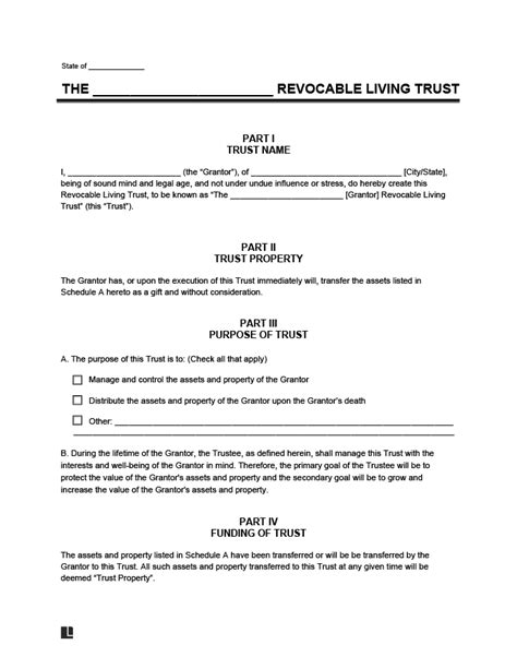 Free Revocable Living Trust Form Downloadable Pdf And Word