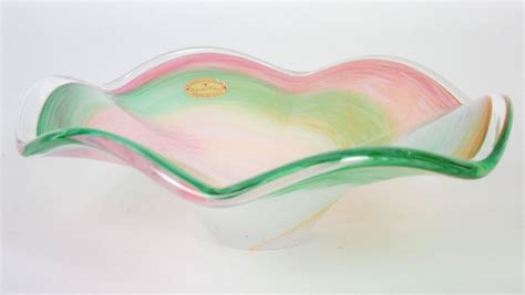 Pastel Colors Zanfirico Swirls Murano Glass Bowl Centerpiece Glass Bowl