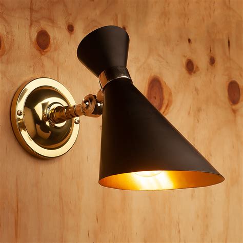 Polished Brass Adjustable Black 50s Cone Wall Light Edison Light