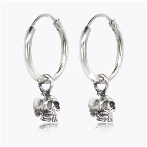 Hoop Earrings With Skull Charm In Sterling Silver The Jewellery Store