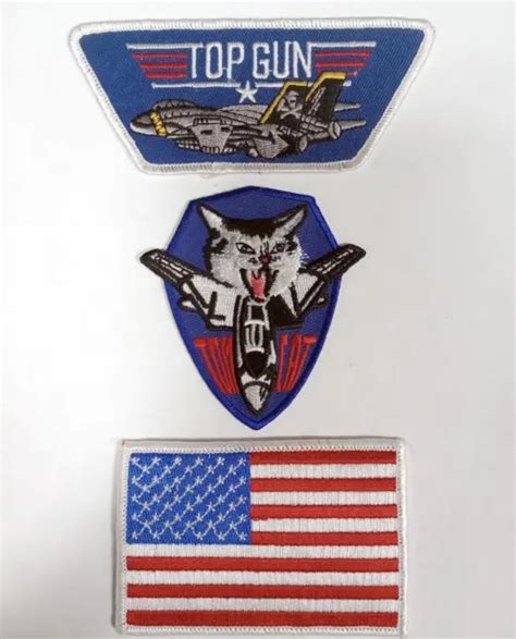 Top Gun Pete Mitchell Maverick Us Navy F 14 Tomcat Usa Flag Patch Set 3