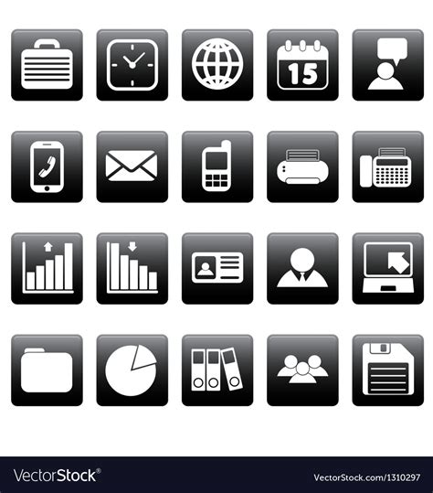 White Business Icons On Black Squares Royalty Free Vector