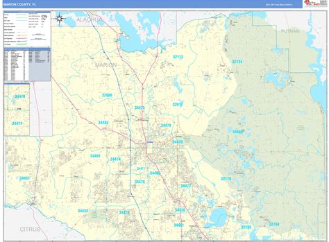 Marion County, FL Zip Code Wall Map Basic Style by MarketMAPS - MapSales