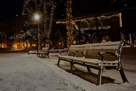 Photo Of Snow Covered Benches In The Park · Free Stock Photo