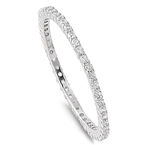 Sterling Silver Womens Flawless Colorless Cubic Zirconia Thin Eternity