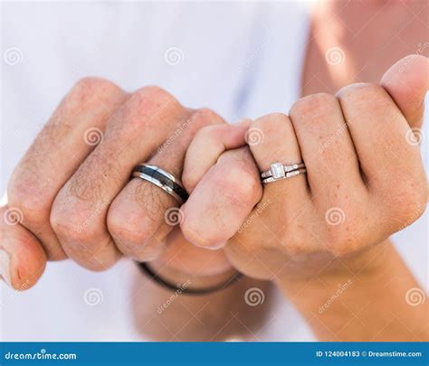 Bride And Groom Hands Showing Wedding Rings Stock Image Image Of Love Couple