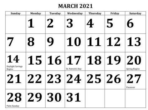 March 2021 Calendar With Holidays Usa Holiday Calendar Printable