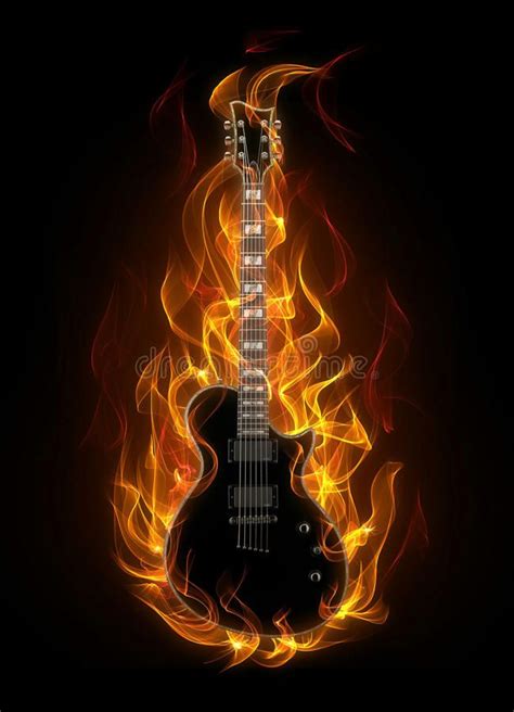 An Electric Guitar In Flames On A Black Background