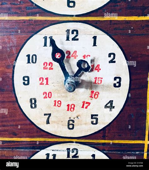 Old Wooden Clock Displaying The Time Of Departure At A Railway Station