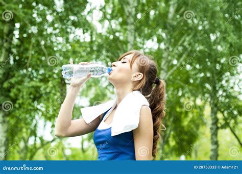 Young Woman Drinking Water After Exercise Stock Image Image Of