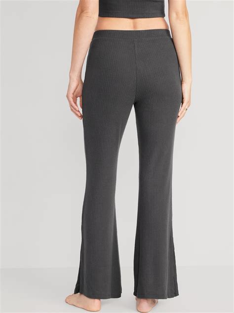 High Waisted Rib Knit Split Flare Lounge Pants For Women Old Navy